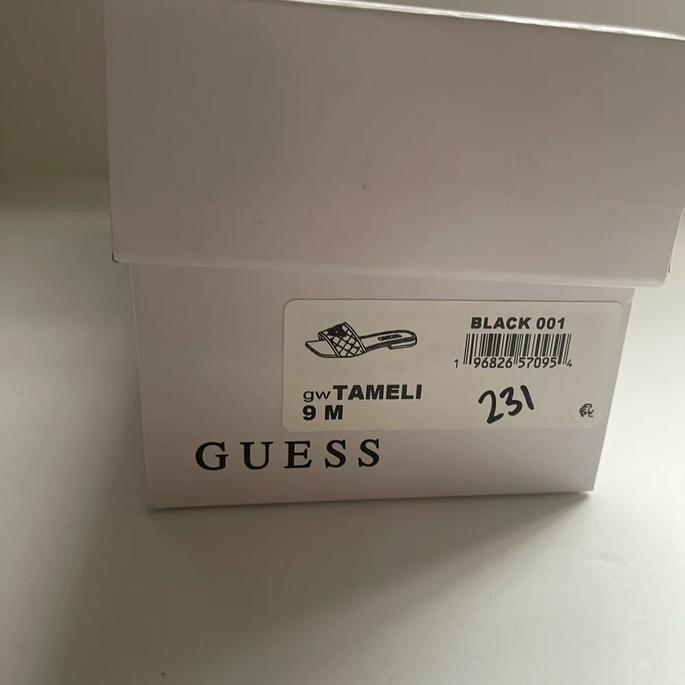 New in box- Guess Black Quilted Mules with Gold Accent - Picture 8 of 9
